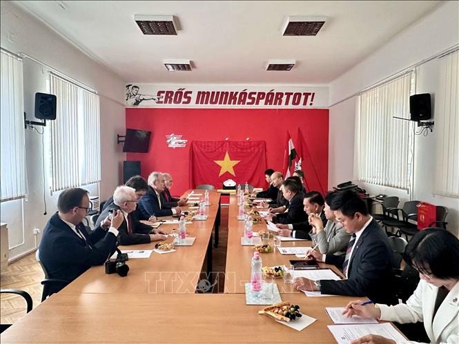 Đoàn công tác TP Hồ Chí Minh có buổi làm việc với Đảng Công nhân Hungary. Ảnh TTXVN phát