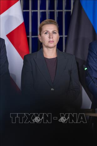 Thủ tướng Đan Mạch Mette Frederiksen trong cuộc họp báo tại Rovaniemi, Phần Lan, ngày 14/9/2026. Ảnh: THX/TTXVN phát