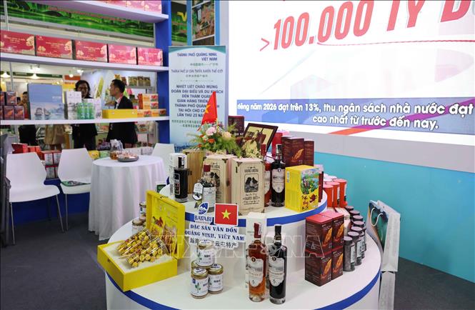 Các sản phẩm trưng bày tại CAEXPO lần thứ 23 của các doanh nghiệp Quảng Ninh. Ảnh: Công Tuyên - PV TTXVN tại Trung Quốc