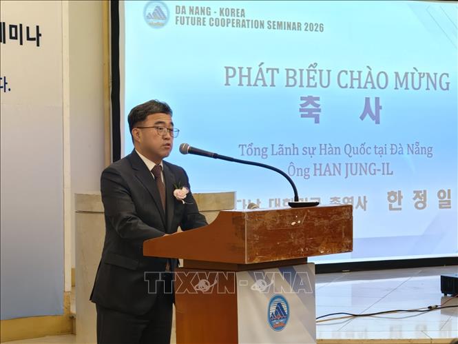Tổng Lãnh sự Hàn Quốc tại Đà Nẵng Han Jung Il phát biểu. Ảnh: Đào Lâm - Phóng viên TTXVN tại Hàn Quốc