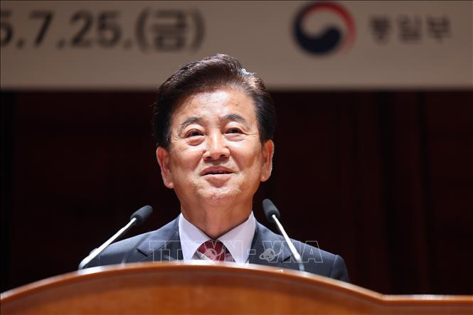Bộ trưởng Thống nhất Hàn Quốc Chung Dong Young phát biểu tại một sự kiện ở Seoul. Ảnh: Yonhap/TTXVN