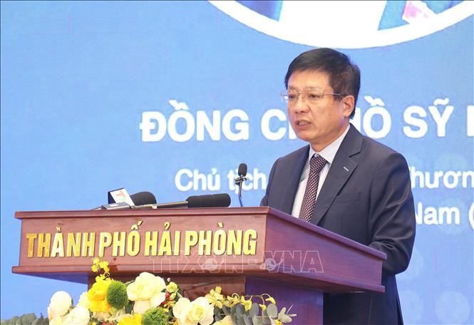 Chủ tịch VCCI Hồ Sỹ Hùng phát biểu khai mạc Diễn đàn Logistics Vùng lần VII - năm 2026. Ảnh: Hoàng Ngọc - TTXVN 