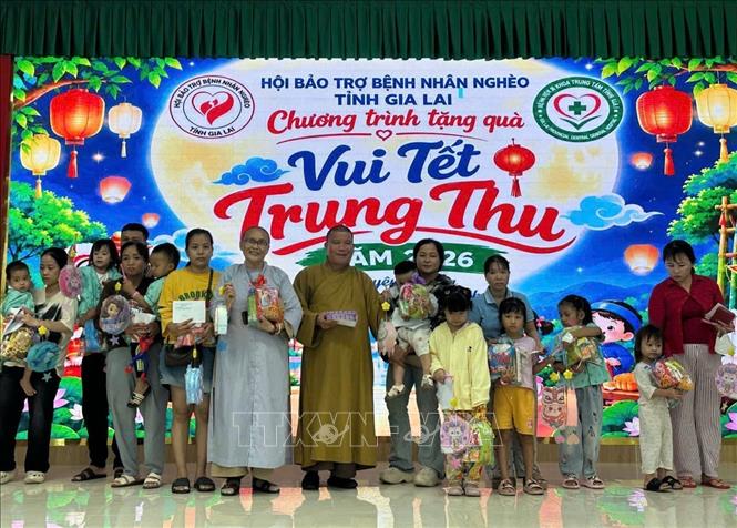  Hội Bảo trợ Bệnh nhân nghèo tỉnh Gia Lai cùng các nhà tài trợ trao quà cho các bệnh nhi. Ảnh: Trịnh Bang Nhiệm - TTXVN