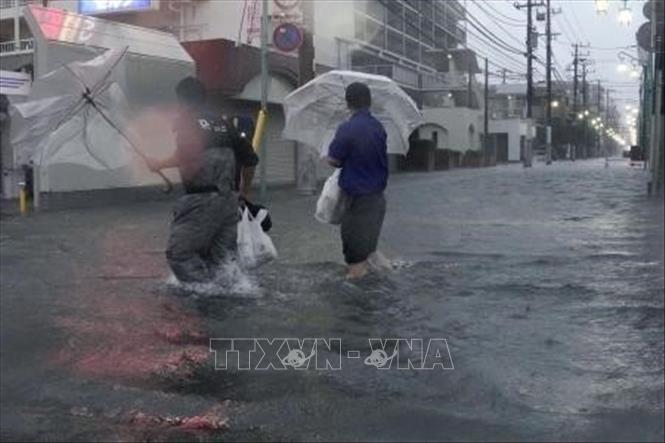 Cảnh ngập lụt sau những trận mưa lớn do bão Dujuan tại Ichikawa, tỉnh Chiba, Nhật Bản ngày 21/9/2026. Ảnh: Kyodo/TTXVN phát