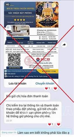 Fanpage giả mạo cơ sở lưu trú để lừa đảo chiếm đoạt tiền của người dân. Ảnh: TTXVN phát