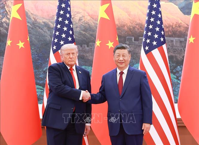 Chủ tịch Trung Quốc Tập Cận Bình (phải) trong cuộc gặp Tổng thống Mỹ Donald Trump có chuyến thăm cấp Nhà nước tới Trung Quốc, tại Bắc Kinh ngày 14/5/2026. Ảnh: THX/TTXVN phát