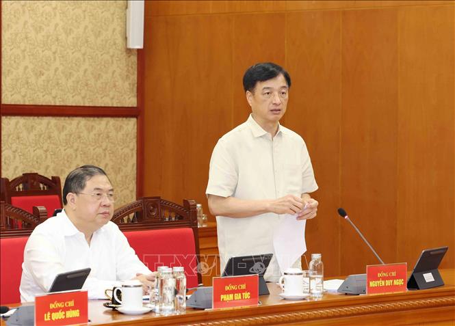 Đồng chí Nguyễn Duy Ngọc, Uỷ viên Bộ Chính trị, Bí thư Trung ương Đảng, Trưởng Ban Tổ chức Trung ương phát biểu. Ảnh: Phương Hoa - TTXVN