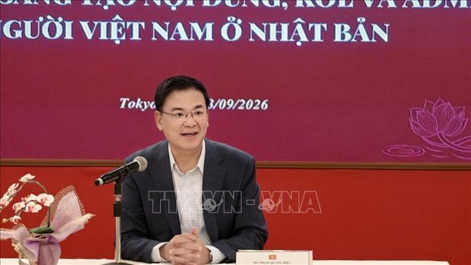 Đại sứ Phạm Quang Hiệu nhấn mạnh vai trò của các KOL trong kết nối cộng đồng và xây dựng cầu nối hữu nghị Việt Nam - Nhật Bản. Ảnh: Bùi Hà - TTXVN tại Nhật Bản