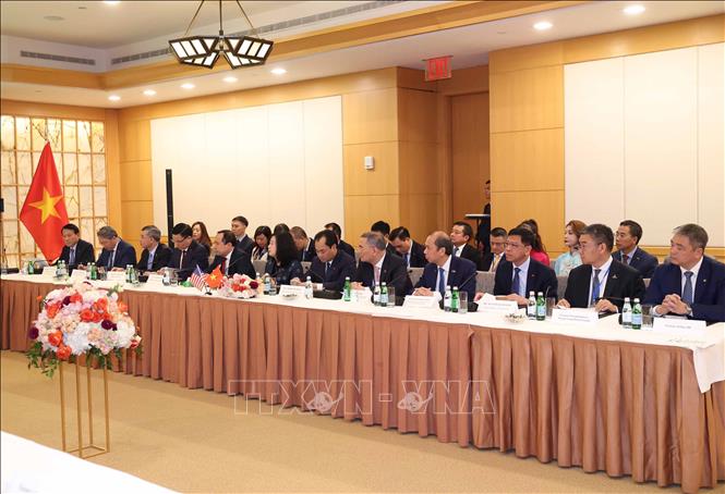 Các đại biểu tham dự Toạ đàm bàn tròn cấp cao với các doanh nghiệp lớn của Hoa Kỳ. Ảnh: Thống Nhất – TTXVN