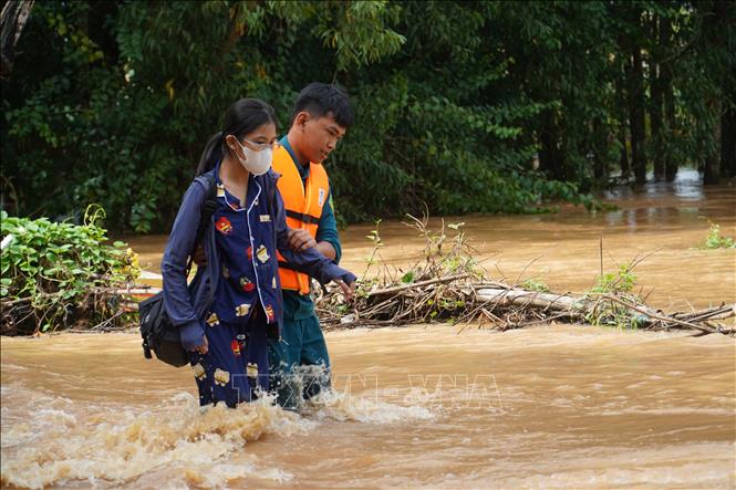 Lực lượng chức năng hỗ trợ người dân phường Phước Tân, thành phố Đồng Nai di chuyển khỏi vùng ngập, sáng 24/9/2026. Ảnh: Công Phong - TTXVN                         