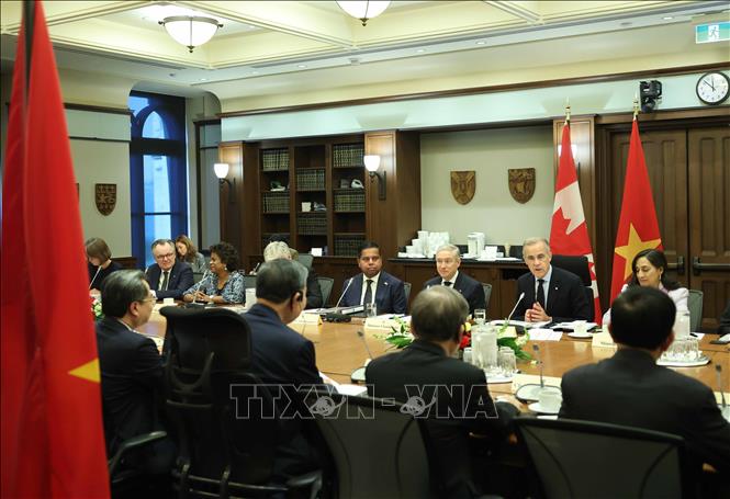 Tổng Bí thư, Chủ tịch nước Tô Lâm hội đàm với Thủ tướng Canada Mark Carney. Ảnh: Thống Nhất – TTXVN