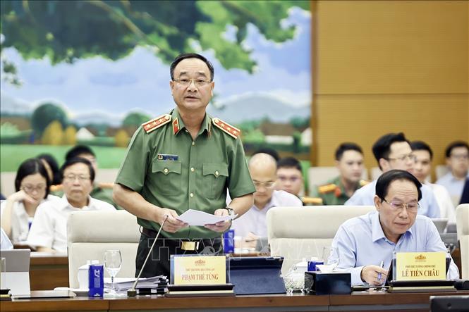 Thượng tướng Phạm Thế Tùng, Thứ trưởng Bộ Công an phát biểu. Ảnh: Doãn Tấn - TTXVN