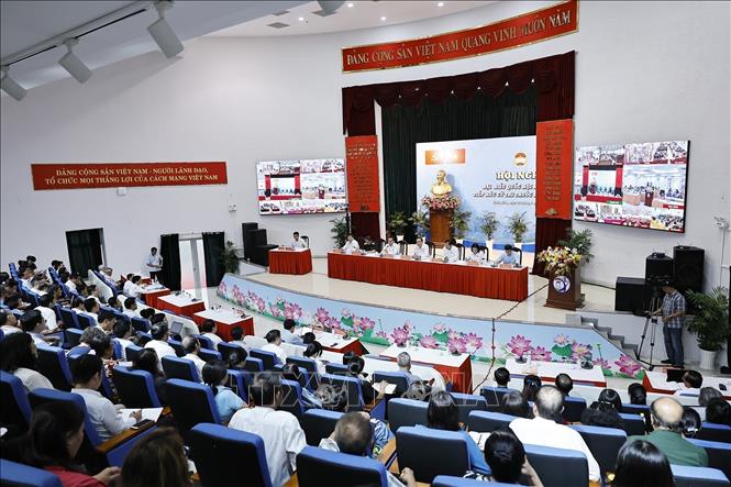 Hội nghị được kết nối đến các điểm cầu tại các phường trên địa bàn Thành phố Hồ Chí Minh. Ảnh: Doãn Tấn - TTXVN