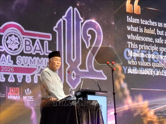 Phó Thủ tướng Malaysia Zahid Hamidi phát biểu tại GHas 2026. Ảnh: Bùi Hoàn - TTXVN tại Malaysia