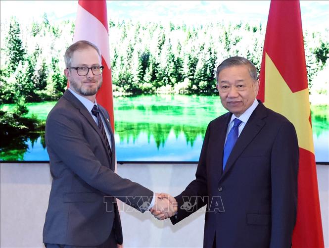 Tổng Bí thư, Chủ tịch nước Tô Lâm tiếp Tổng Bí thư Đảng Cộng sản Canada Drew Garvie. Ảnh: Thống Nhất – TTXVN
