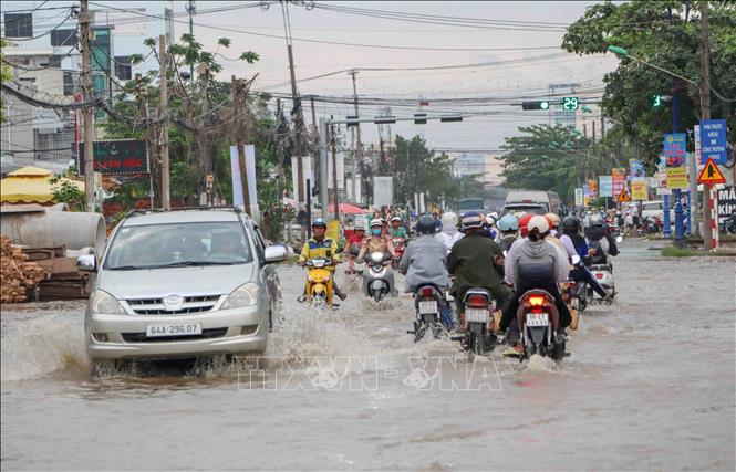 Triều cường dâng cao gây ngập trên đường Cách Mạng Tháng Tám, thành phố Cần Thơ ngày 26/9/2026. Ảnh: Thanh Liêm - TTXVN