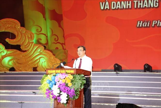 Phó Chủ tịch UBND thành phố Hải Phòng Nguyễn Minh Hùng đọc diễn văn tưởng niệm Anh hùng dân tộc Trần Hưng Đạo và Khai hội Côn Sơn, Kiếp Bạc mùa Thu năm 2026. Ảnh: Mạnh Minh – TTXVN