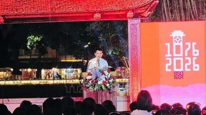 Giám đốc Sở Văn hóa, Thể thao và Du lịch Hà Nội Phạm Tuấn Long phát biểu khai mạc nhấn mạnh ý nghĩa của cuộc thi trong việc đưa di sản đến gần hơn với học sinh. Ảnh: Tuyết Mai – TTXVN
