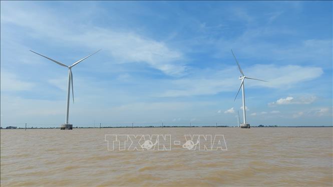 Nhà máy điện gió Thạnh Hải, xã Thạnh Hải, tỉnh Vĩnh Long. Ảnh: Phúc Sơn - TTXVN