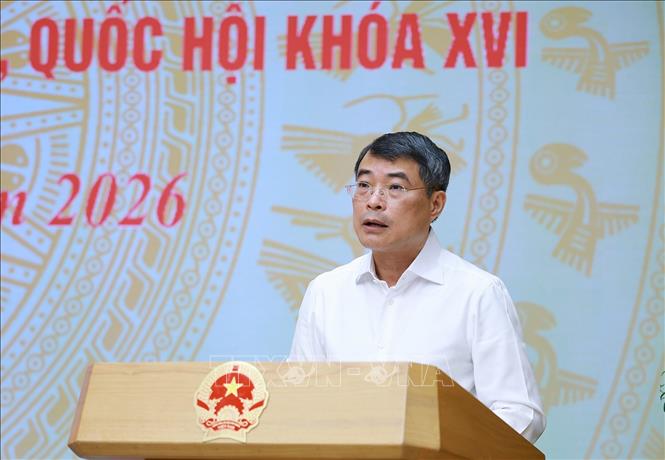 Ủy viên Bộ Chính trị, Bí thư Đảng uỷ Chính phủ, Thủ tướng Chính phủ Lê Minh Hưng phát biểu khai mạc Hội nghị Ban Thường vụ Đảng uỷ Chính phủ và Ban Thường vụ Đảng uỷ Quốc hội. Ảnh: Dương Giang – TTXVN 