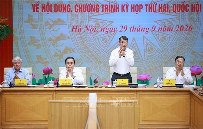 Thủ tướng Lê Minh Hưng và Chủ tịch Quốc hội Trần Thanh Mẫn đồng chủ trì Hội nghị Ban Thường vụ Đảng uỷ Chính phủ và Ban Thường vụ Đảng uỷ Quốc hội. Ảnh: Dương Giang – TTXVN 