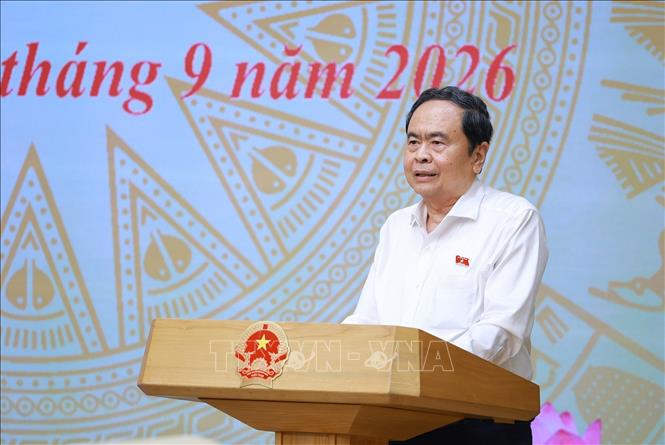 Bí thư Đảng uỷ, Chủ tịch Quốc hội Trần Thanh Mẫn phát biểu. Ảnh: Dương Giang – TTXVN 
