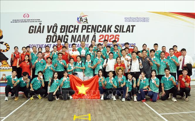Các vận động viên Việt Nam đoạt giải thưởng cao tại Giải vô địch Pencak Silat Đông Nam Á 2026. Ảnh: Trung Tuyến – TTXVN
