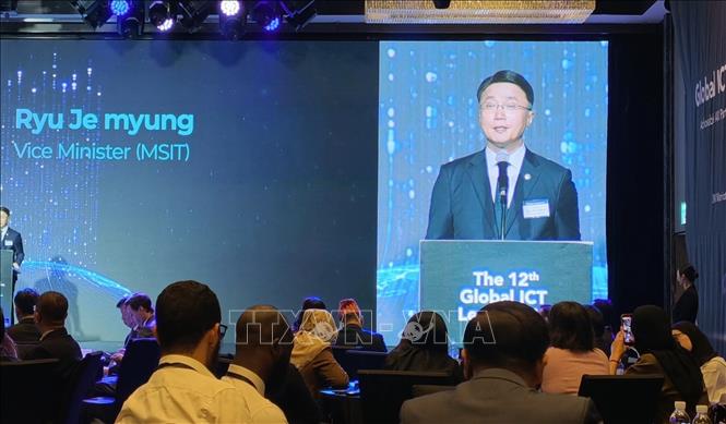 Thứ trưởng Bộ Khoa học và Công nghệ thông tin Hàn Quốc Ryu Je-myung phát biểu. Ảnh: Đào Lâm - PV TTXVN tại Hàn Quốc
