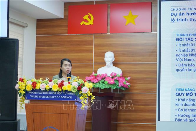 Đại diện MRIV International giới thiệu về Chương trình đồng tài trợ đổi mới công nghệ Việt Nam – Nhật Bản (NATIF – NEDO). Ảnh: Thu Hoài - TTXVN
