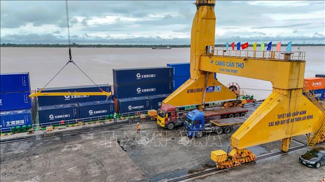 Cảng Cái Cui có 2 cầu cảng với tổng chiều dài 365m, khả năng tiếp nhận tàu trọng tải 20.000 DWT. Ảnh: Thanh Liêm - TTXVN