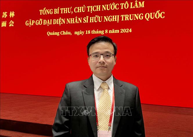 Ông Dương Cẩm Vinh, Tiến sĩ chuyên ngành Kỹ thuật Cơ khí, Đại học Thanh Hoa, Tổng Giám đốc Công ty TNHH Công nghệ Thông minh Hân Vinh Sáng Đông Quản tại Trung Quốc. Ảnh: TTXVN phát