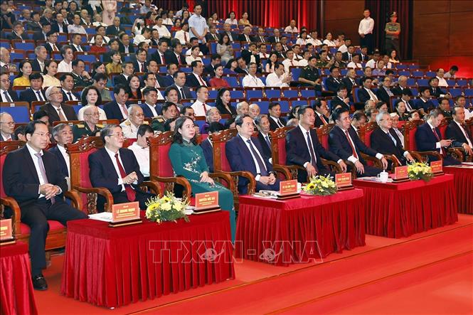 Chủ tịch Quốc hội Trần Thanh Mẫn, Phó Chủ tịch nước Võ Thị Ánh Xuân và đại biểu dự Lễ kỷ niệm. Ảnh: Doãn Tấn - TTXVN