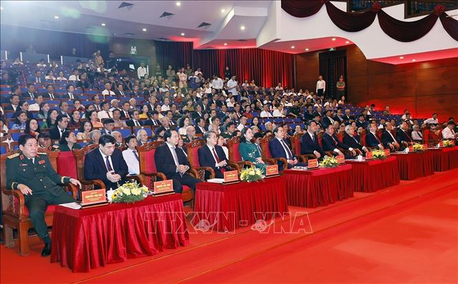 Chủ tịch Quốc hội Trần Thanh Mẫn, Phó Chủ tịch nước Võ Thị Ánh Xuân và đại biểu dự Lễ kỷ niệm. Ảnh: Doãn Tấn - TTXVN