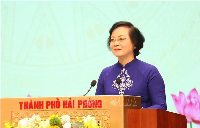 Bà Phạm Thị Thanh Trà, Bí thư Trung ương Đảng, Phó Thủ tướng Chính phủ, Chủ tịch Ủy ban Quốc gia về người cao tuổi Việt Nam, phát biểu tại Lễ phát động. Ảnh: Hoàng Ngọc - TTXVN 