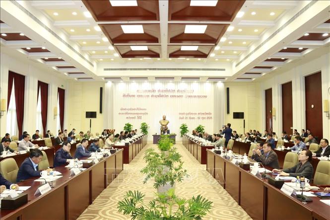 Toàn cảnh Hội nghị bất thường Ban Chấp hành Trung ương Đảng Nhân dân Cách mạng Lào khóa XII. Ảnh: Xuân Tú – PV TTXVN tại Lào