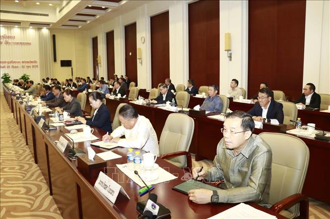 Các đại biểu tham dự Hội nghị bất thường Ban Chấp hành Trung ương Đảng Nhân dân Cách mạng Lào khóa XII. Ảnh: Xuân Tú – PV TTXVN tại Lào