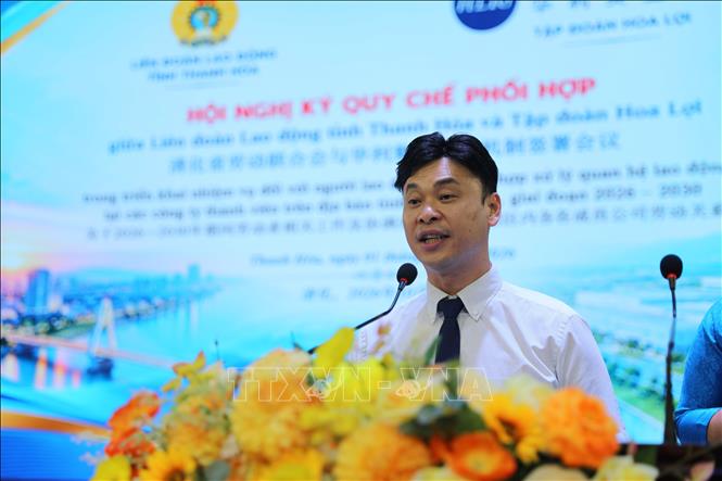 Ông Lo Huai Sung, Phó Tổng Giám đốc Tập đoàn Hoa Lợi phát biểu tại Lễ ký kết. Ảnh: Khiếu Tư - TTXVN
