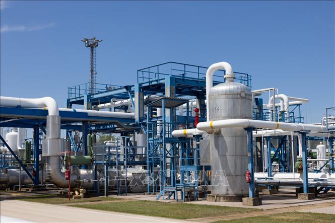 Cơ sở lưu trữ khí đốt tự nhiên do Công ty Hungarian Gas Storage Ltd. vận hành tại làng Zsana, Hungary. Ảnh: THX/TTXVN phát