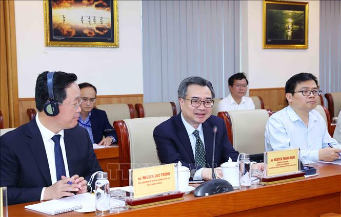 Đồng chí Nguyễn Thanh Nghị, Uỷ viên Bộ Chính trị, Bí thư Trung ương Đảng, Trưởng Ban Chính sách, Chiến lược Trung ương phát biểu tại buổi làm việc. Ảnh: Phương Hoa - TTXVN