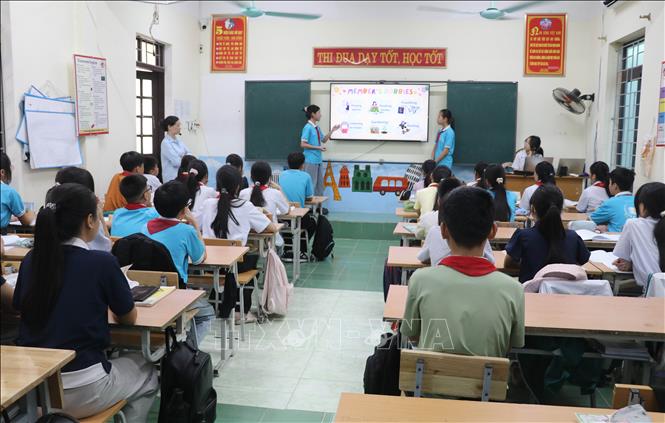 Trường THCS Thịnh Vượng, xã Gia Viễn, tỉnh Ninh Bình nâng cao chất lượng dạy tiếng Anh theo hướng phát triển năng lực, tăng cơ hội thực hành cho học sinh. Ảnh: Thùy Dung - TTXVN