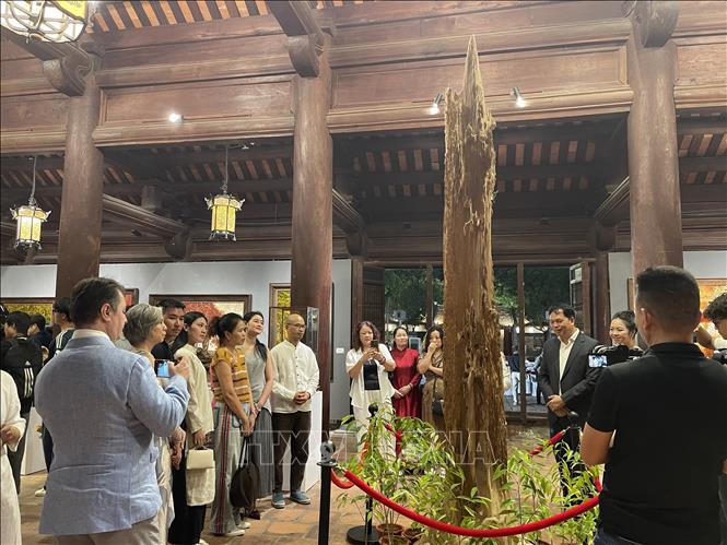Các đại biểu và du khách tham quan, tìm hiểu bộ sưu tập trầm cảnh và các sản phẩm trầm hương tại triển lãm.
Ảnh: Tuyết Mai - TTXVN