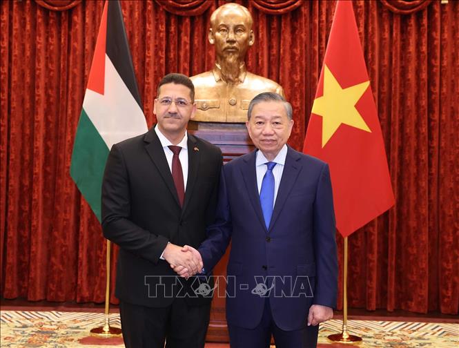 Tổng Bí thư, Chủ tịch nước Tô Lâm tiếp Đại sứ Palestine Shadi Abu Zarqa. Ảnh: Thống Nhất – TTXVN