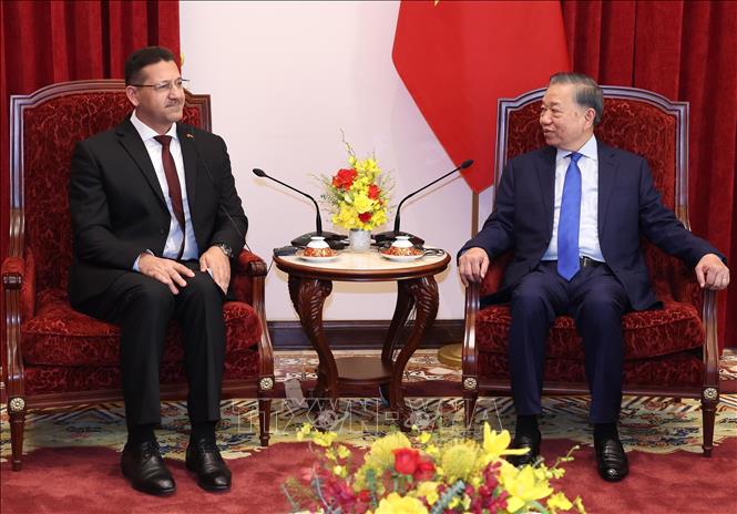 Tổng Bí thư, Chủ tịch nước Tô Lâm tiếp Đại sứ Palestine Shadi Abu Zarqa. Ảnh: Thống Nhất – TTXVN