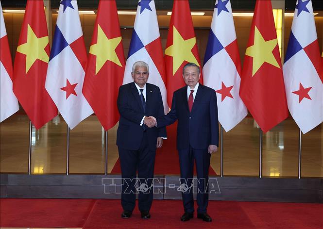 Tổng Bí thư, Chủ tịch nước Tô Lâm và Tổng thống Panama José Raúl Mulino. Ảnh: Thống Nhất -TTXVN