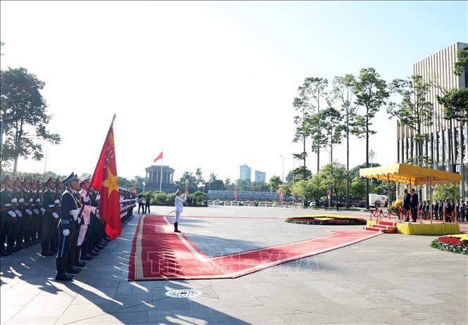 Lễ đón chính thức Tổng thống Cộng hoà Panama José Raúl Mulino và Phu nhân. Ảnh: Thống Nhất -TTXVN
