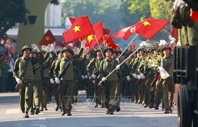 Màn thực cảnh tái hiện lịch sử “Ngày về chiến thắng” trong Lễ kỷ niệm 70 năm giải phóng Thủ đô, tại Hà Nội, ngày 10/10/2024. Ảnh: Dương Giang - TTXVN