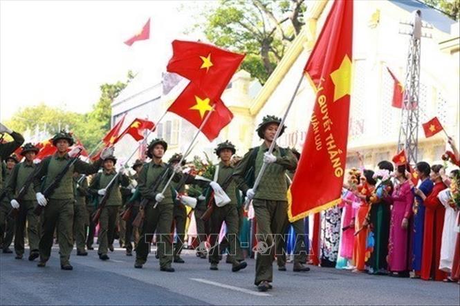 Màn thực cảnh tái hiện lịch sử “Ngày về chiến thắng” trong Lễ kỷ niệm 70 năm giải phóng Thủ đô, tại Hà Nội, ngày 10/10/2024. Ảnh: Dương Giang - TTXVN