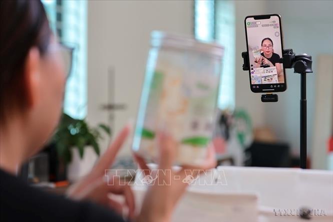 Công ty Cổ phần Sữa Con bò vàng Ba Vì (COBOVAMILK) giới thiệu sản phẩm sữa và các sản phẩm OCOP tới người tiêu dùng qua kênh thương mại điện tử (8/2026). Ảnh: Lê Đông – TTXVN