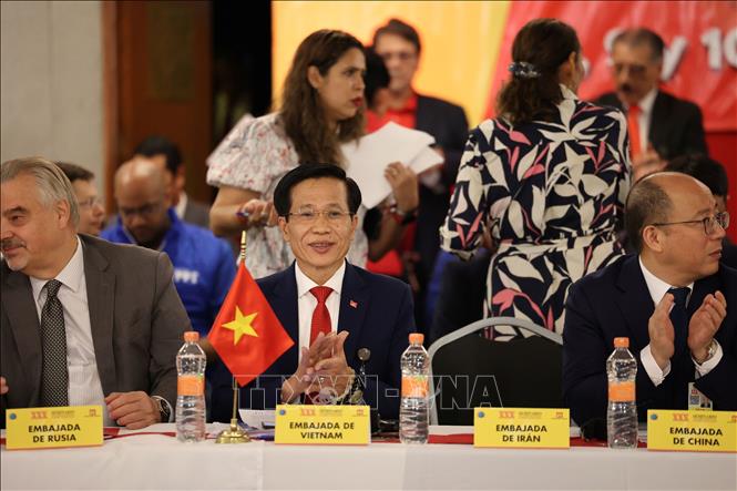 Phó Giám đốc Học viện Chính trị quốc gia Hồ Chí Minh Hoàng Phúc Lâm tại hội thảo. Ảnh: Phi Hùng - PV TTXVN tại Mexico