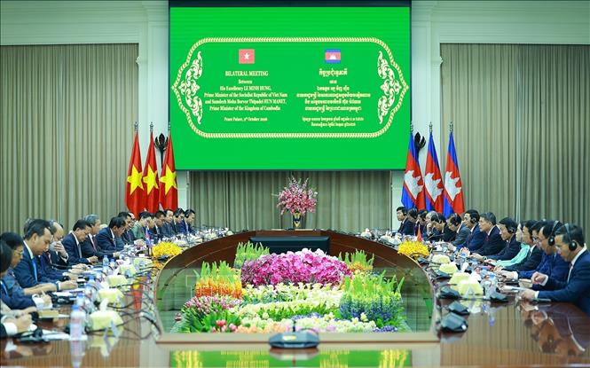 Thủ tướng Lê Minh Hưng hội đàm với Thủ tướng Vương quốc Campuchia Hun Manet. Ảnh: Dương Giang – TTXVN
